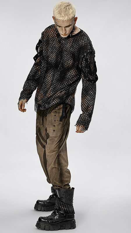 Pantalon velours à bandes et oeillets Café Pantalon velours à bandes et oeillets Café