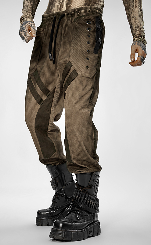 Pantalon velours à bandes et oeillets Café Pantalon velours à bandes et oeillets Café