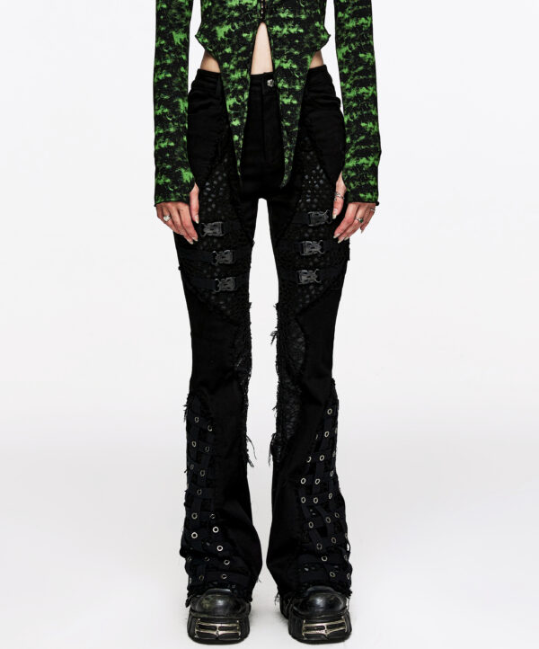 Pantalon évasé effet cage à sangles