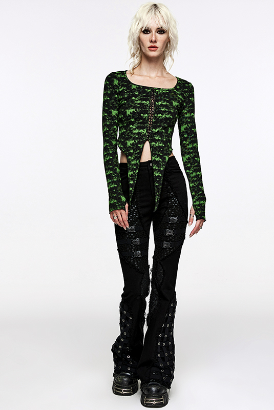 Pantalon évasé effet cage à sangles