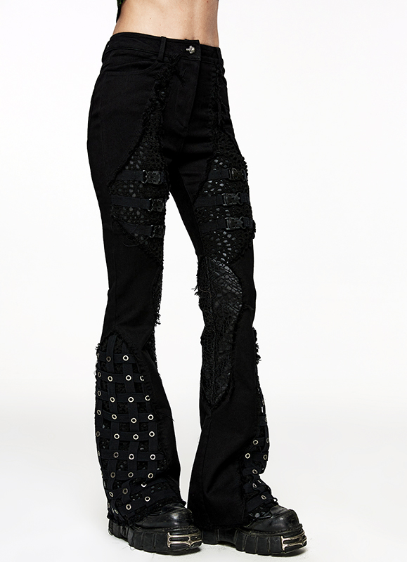 Pantalon évasé effet cage à sangles