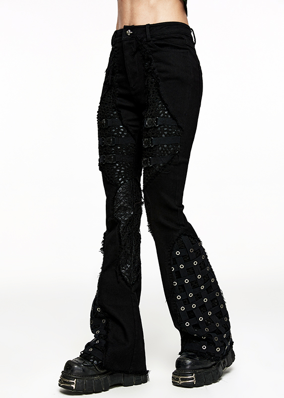 Pantalon évasé effet cage à sangles