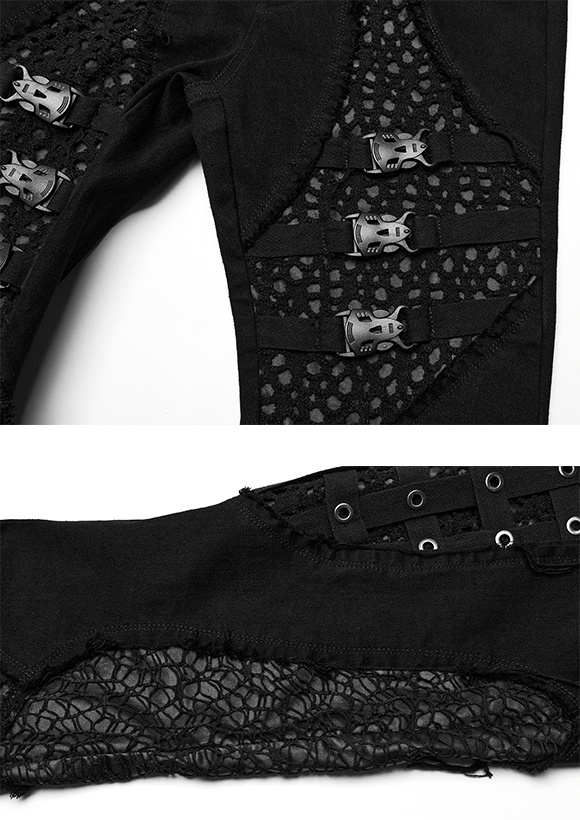 Pantalon évasé effet cage à sangles