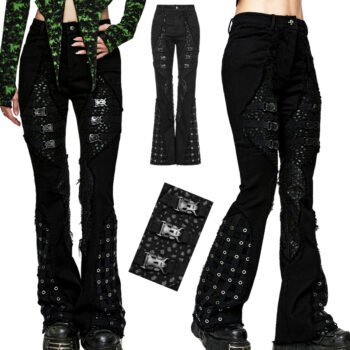 Pantalon évasé effet cage à sangles