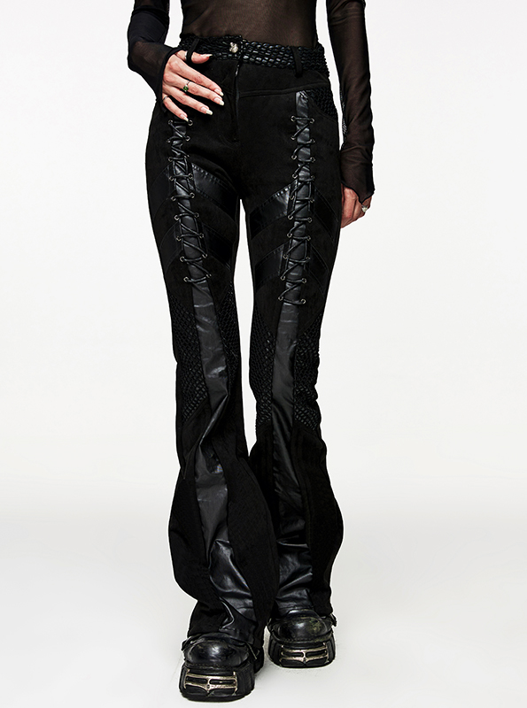 Pantalon en faux daim à bandes et laçages