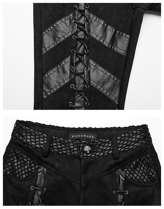 Pantalon en faux daim à bandes et laçages