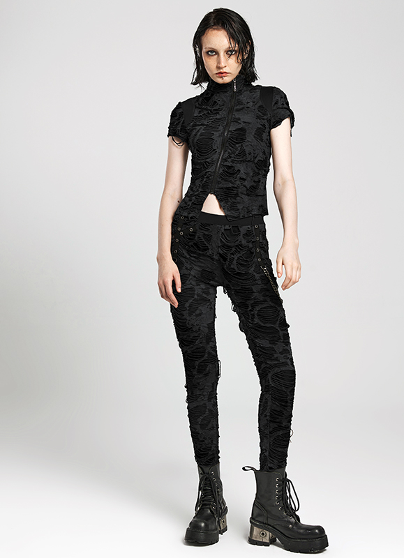 Pantalon destroy à chaînes Noir