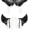 Ailes noires en plume et faux cuir à chaînes