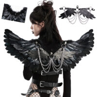 Ailes gothique plumes noires chaînes Punk Rave WS-609-BK.