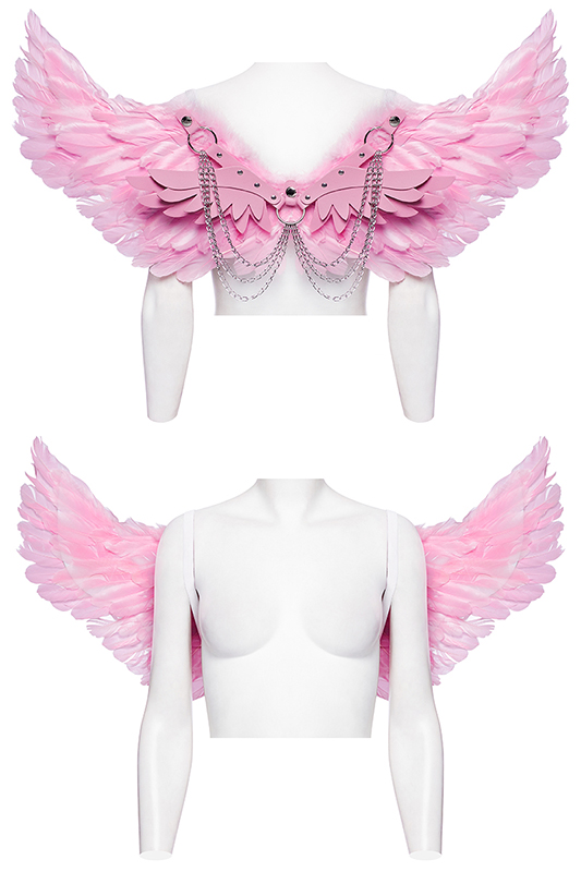 Ailes roses en plume et faux cuir à chaînes Ailes roses en plume et faux cuir à chaînes