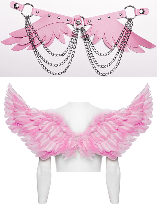 Ailes roses en plume et faux cuir à chaînes Ailes roses en plume et faux cuir à chaînes