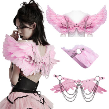 Ailes roses en plume et faux cuir à chaînes Ailes roses en plume et faux cuir à chaînes