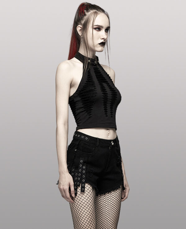 Crop top dos nu destroy à dentelle spider Noir