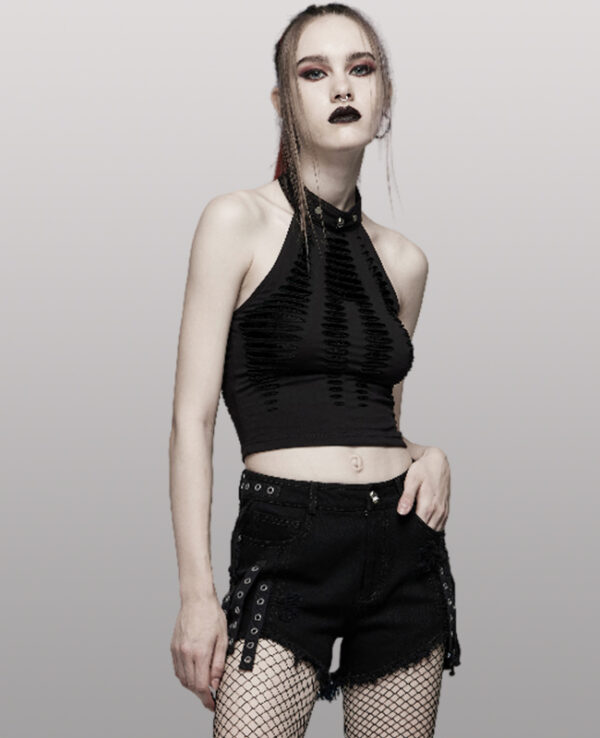 Crop top dos nu destroy à dentelle spider Noir