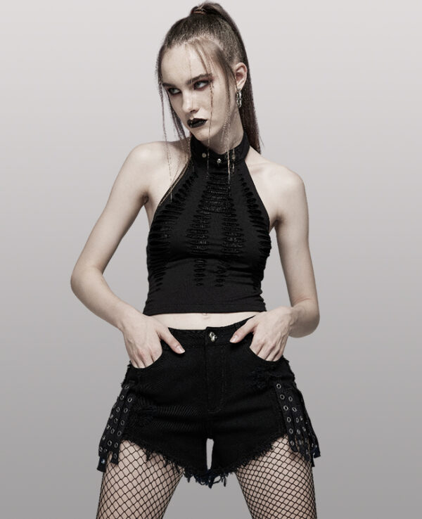 Crop top dos nu destroy à dentelle spider Noir