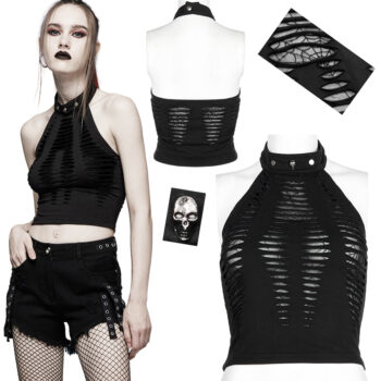 Crop top dos nu destroy à dentelle spider Noir