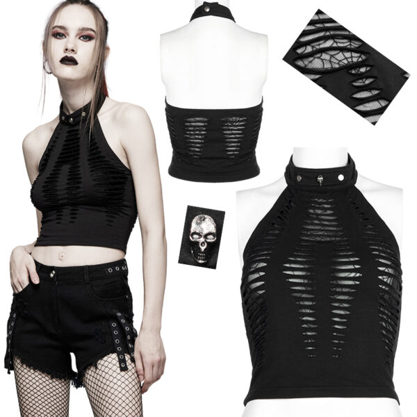 Crop top dos nu destroy à dentelle spider Noir