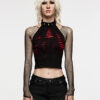 Crop top dos nu destroy à dentelle spider Rouge