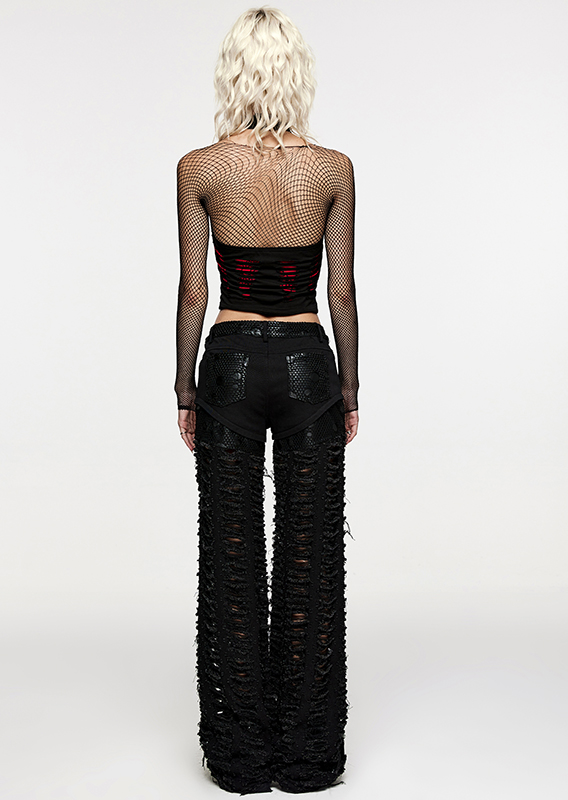 Crop top dos nu destroy à dentelle spider Rouge