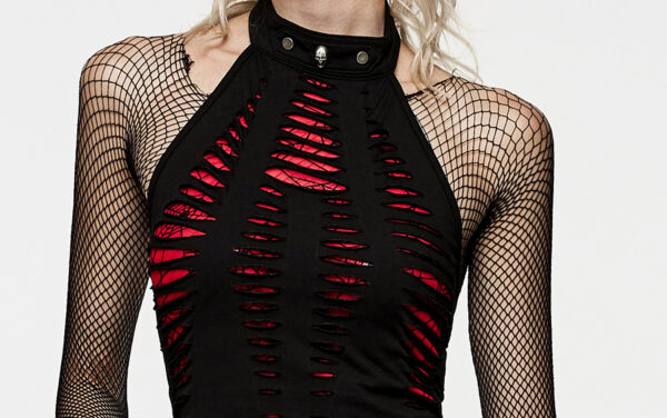 Crop top dos nu destroy à dentelle spider Rouge