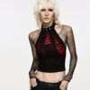 Crop top dos nu destroy à dentelle spider Rouge