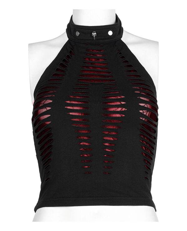 Crop top dos nu destroy à dentelle spider Rouge