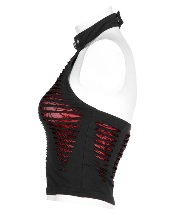 Crop top dos nu destroy à dentelle spider Rouge