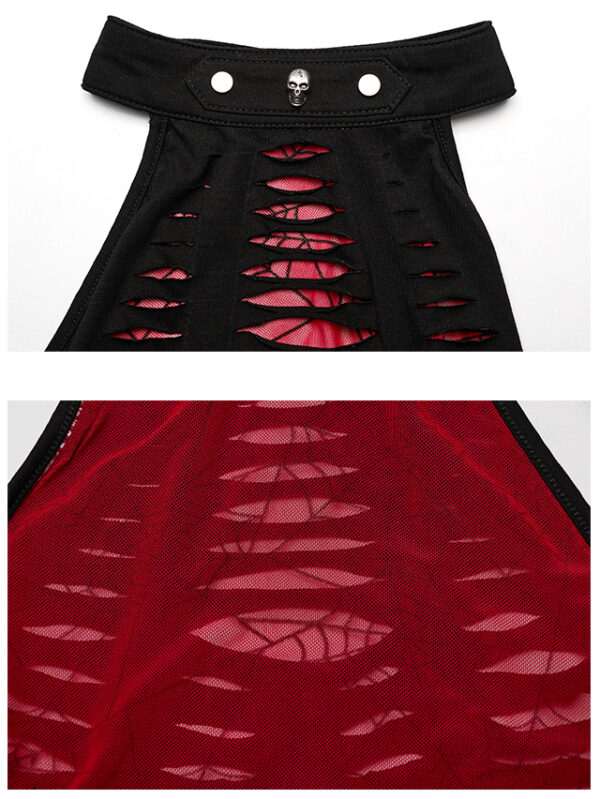 Crop top dos nu destroy à dentelle spider Rouge