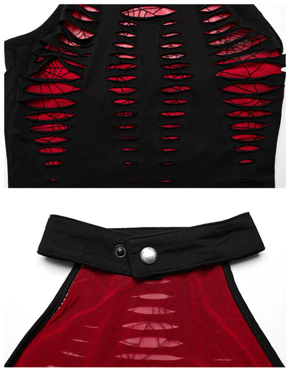 Crop top dos nu destroy à dentelle spider Rouge