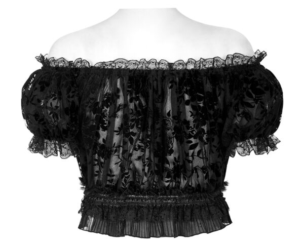 Crop top en dentelle à motif velours Noir