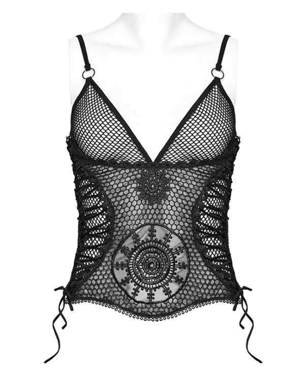 Débardeur en résille brodée à laçages Débardeur en résille brodée à laçages