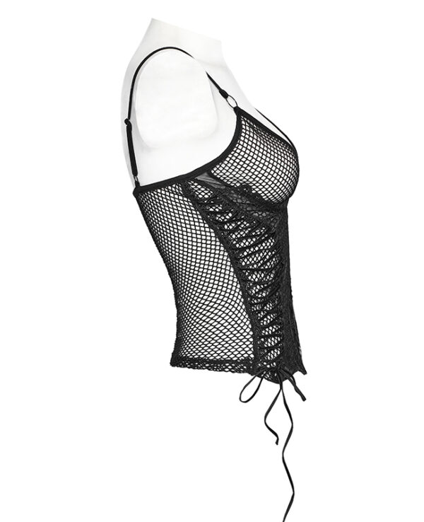 Débardeur en résille brodée à laçages Débardeur en résille brodée à laçages