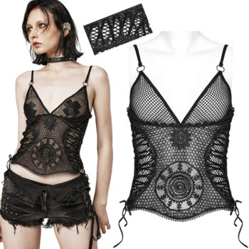 Débardeur en résille brodée à laçages