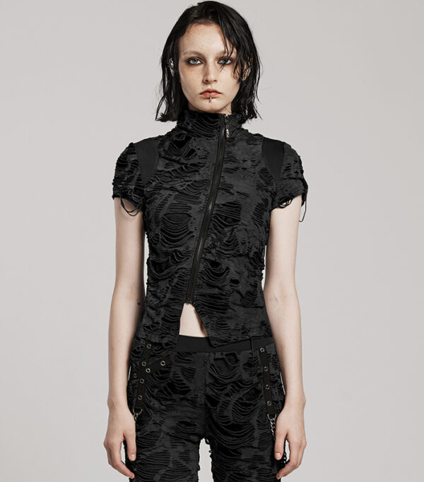 T-shirt destroy zippé Noir