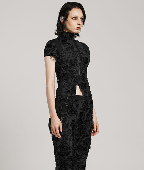 T-shirt destroy zippé Noir