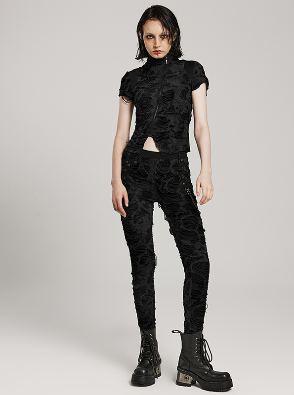 T-shirt destroy zippé Noir