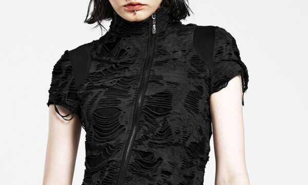 T-shirt destroy zippé Noir