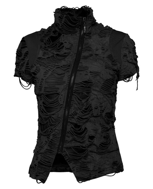T-shirt destroy zippé Noir
