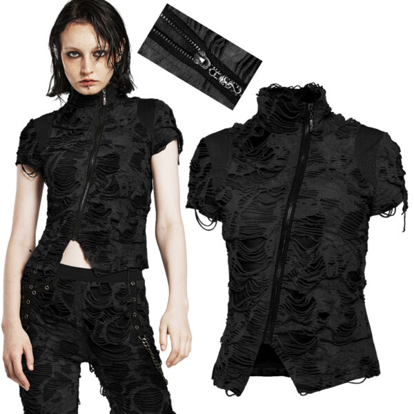 T-shirt destroy zippé Noir
