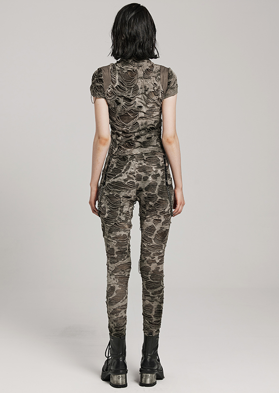 T-shirt destroy zippé Kaki T-shirt destroy zippé Kaki