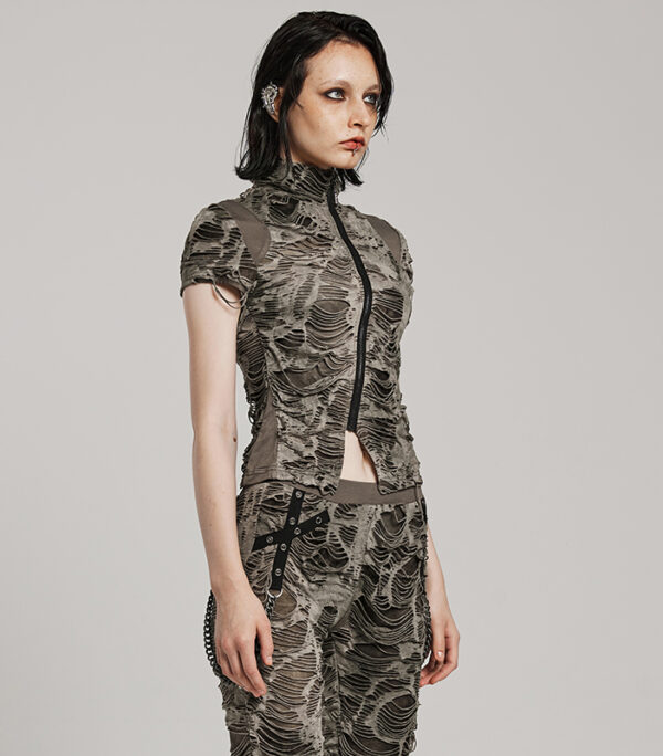 T-shirt destroy zippé Kaki T-shirt destroy zippé Kaki