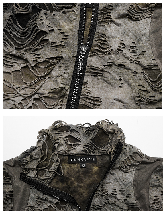 T-shirt destroy zippé Kaki T-shirt destroy zippé Kaki