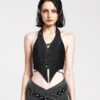 Top dos nu lacé à effet déchiré Noir