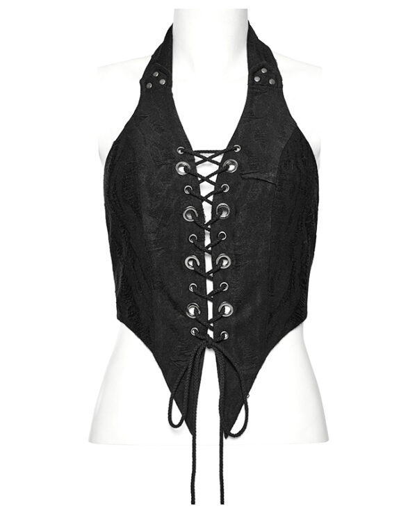 Top dos nu lacé à effet déchiré Noir