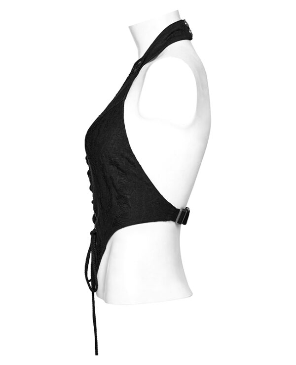 Top dos nu lacé à effet déchiré Noir