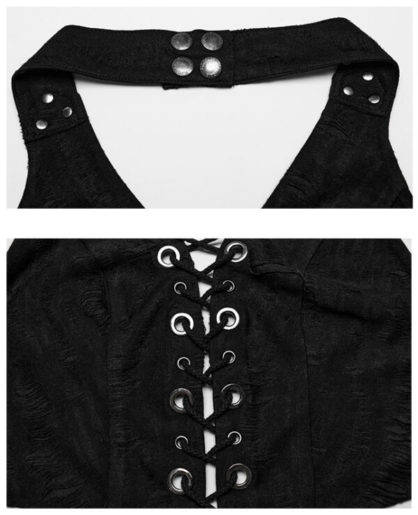 Top dos nu lacé à effet déchiré Noir