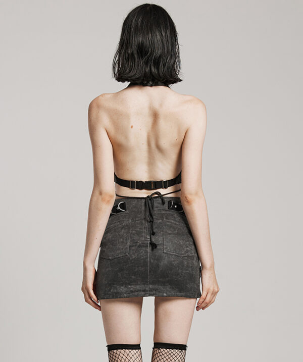 Top dos nu lacé à effet déchiré Gris