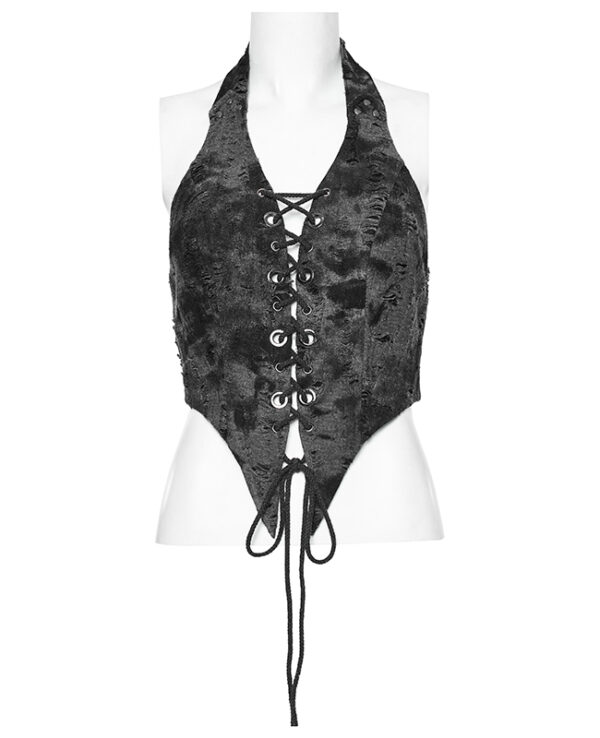 Top dos nu lacé à effet déchiré Gris