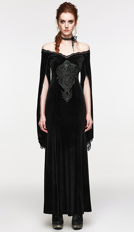 Robe de mariée sirène en velours noir à broderie