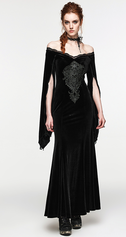 Robe de mariée sirène en velours noir à broderie
